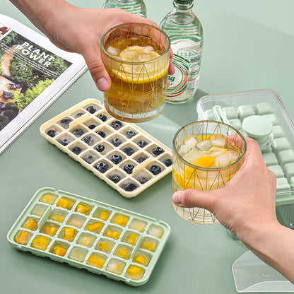 Press-Type Ice Cube Tray with Storage Bin and Lid