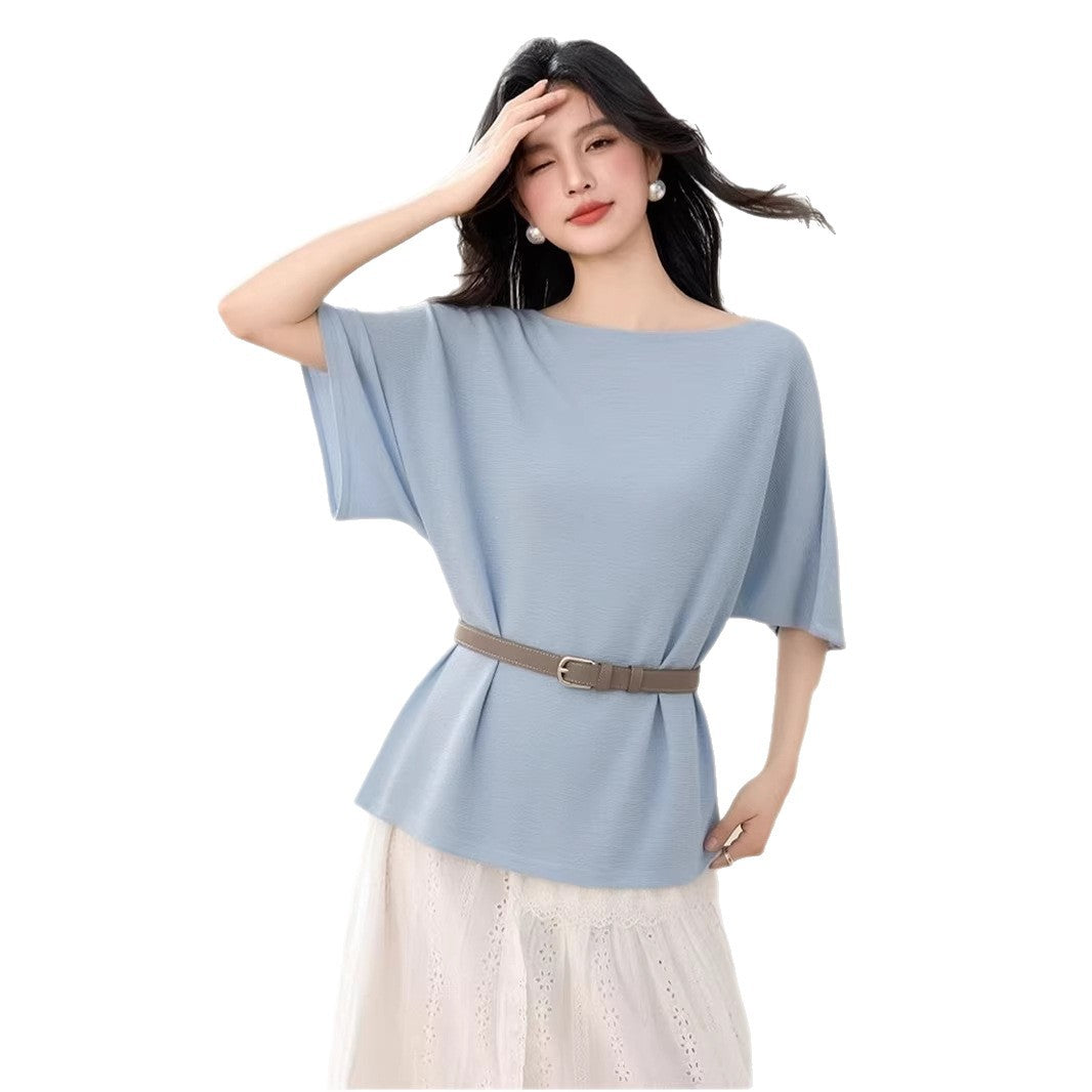 Women's Ice Silk Knit Top - Summer Loose Casual Short Sleeve T-Shirt