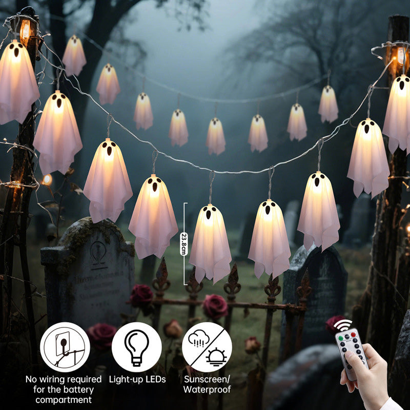 Halloween Ghost String Lights with 8 Modes / Waterproof Indoor/Outdoor Decor for Haunted House, Party, and Porch