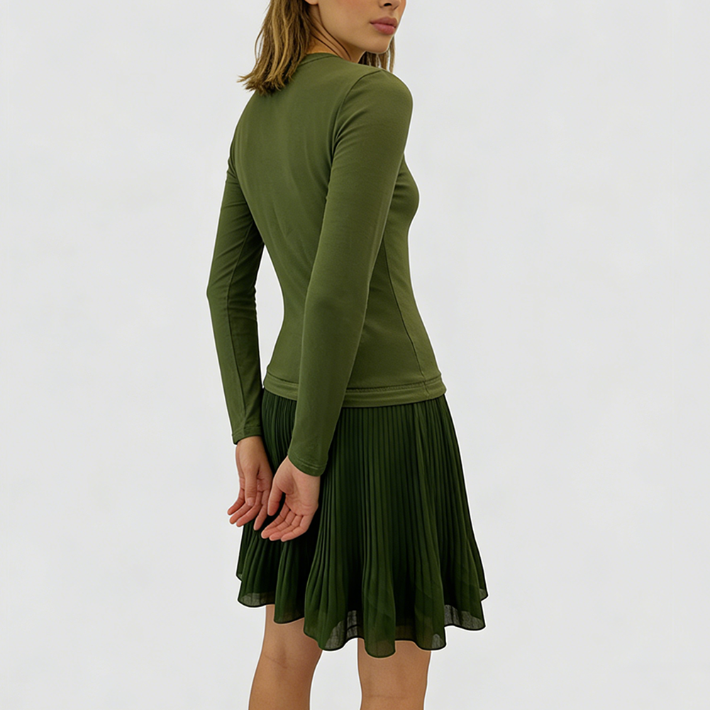 Women's Elegant Chiffon Pleated Mini Dress with Chest Cutout