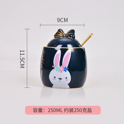 Cute Cartoon Rabbit Ceramic Spice Jar Set - 3 Pieces with Tray