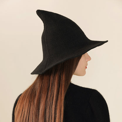 Knitted Pointed Top Witch Hat | Wide Brim Halloween Party