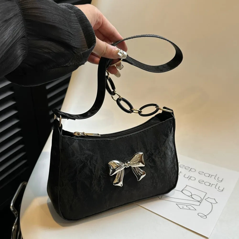 Mini Bow Accent PU Leather Crossbody Bag (Multiple Colors)