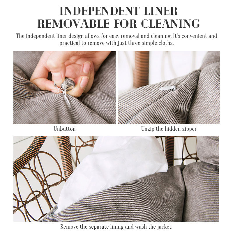 Wicker Rattan Hanging Egg Chair with Brown Cushion and Stand