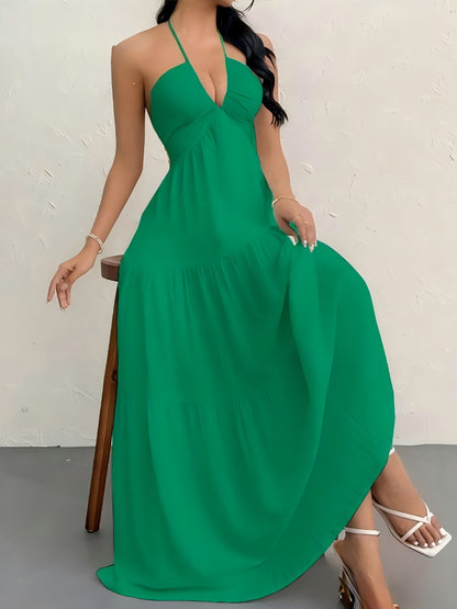 Women's Sexy Backless Halter Neck Maxi Dress - European Style Summer Beach