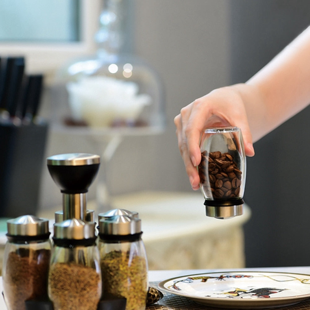 ASLESY Rotating Spice Rack Set with Cruet Condiment Seasoning Jars