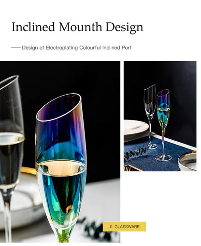 Creative Bevel Champagne/Wine Glass Cups with Iridescent Color-Changing Finish