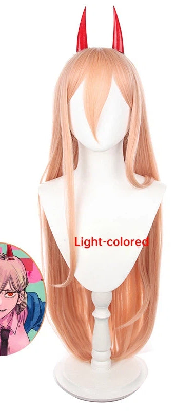 Chainsaw Man Power (Pawa) Cosplay Wig | Long Orange Layered Anime Wig with Horns