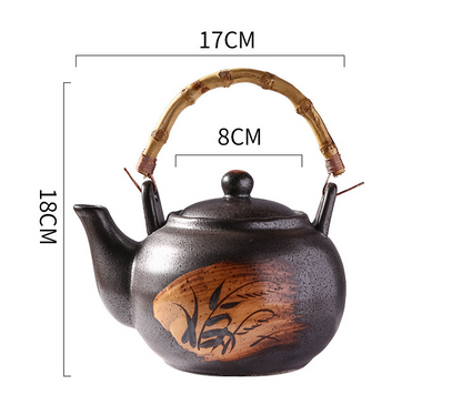 Artisan-Crafted Ceramic Teapots - Multicolored with Traditional Bamboo Rattan Handles