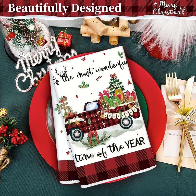 Christmas Kitchen Towels - Decorative Absorbent Dish Cloths for Holiday Decor