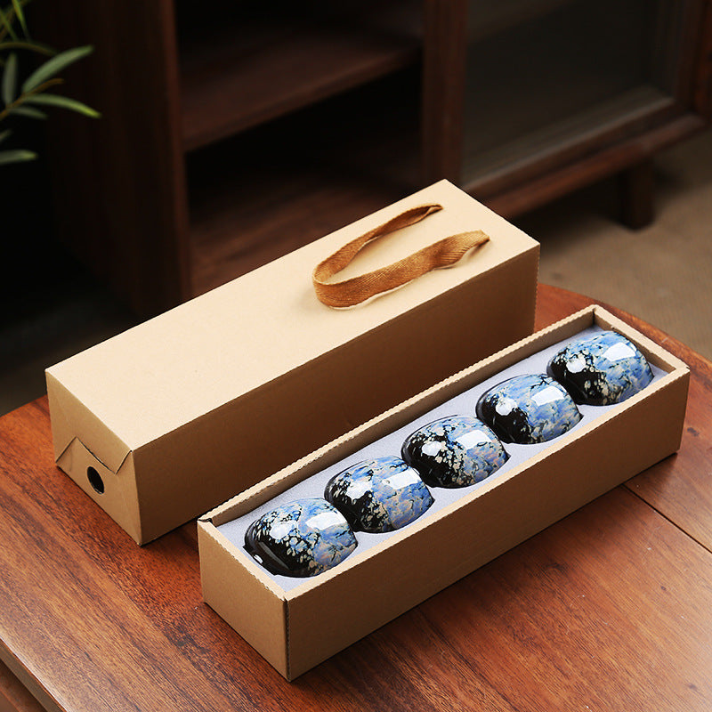 Jian Zhan Master Tea Cups with Egg-Shaped Design and Colorful Glaze