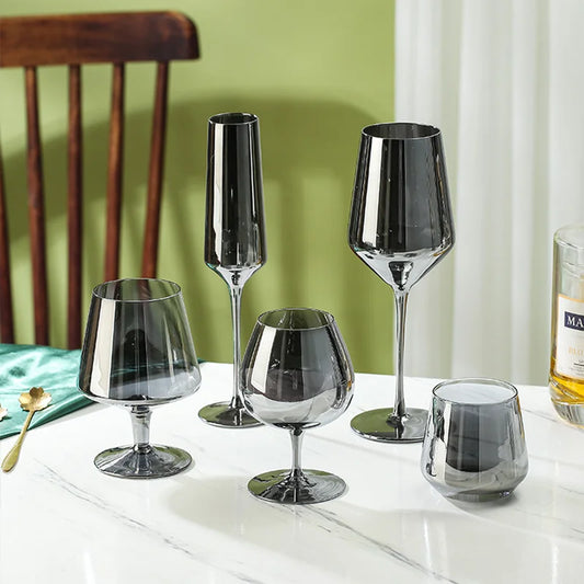 Luxury Electroplated Smoky Gray Crystal Glass | Modern Black Brandy & Whiskey Goblet