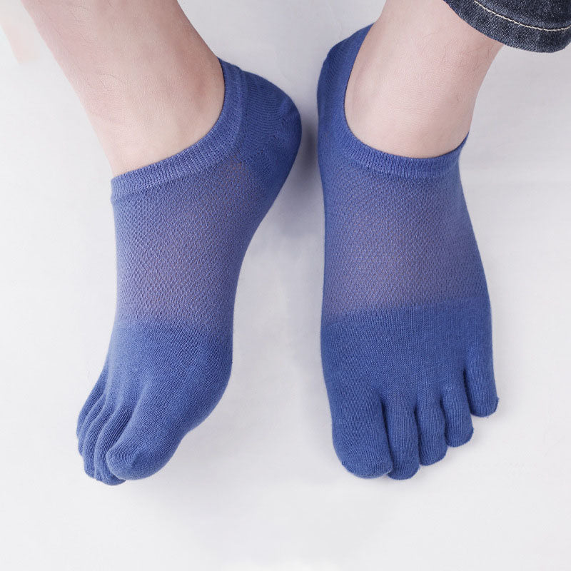 Premium 100% Cotton Five-Finger Socks for Men - Breathable Mesh Summer Socks