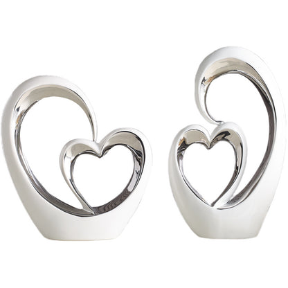 Modern Ceramic Heart-to-Heart Sculpture – Luxury Golden Abstract Love Ornament