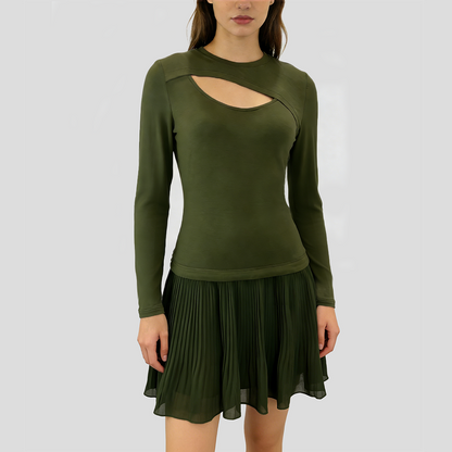 Women's Elegant Chiffon Pleated Mini Dress with Chest Cutout