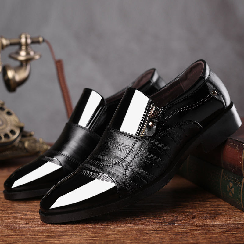 Men's Business Formal Leather Shoes - Glossy Pointed Toe Slip-On Dress Shoes