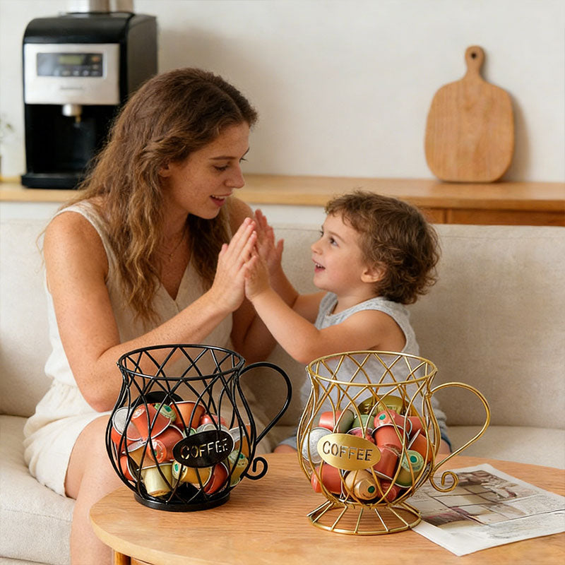 Elegant Mug-Shaped Coffee Pod Holder - Large Capacity Metal Capsule Organizer