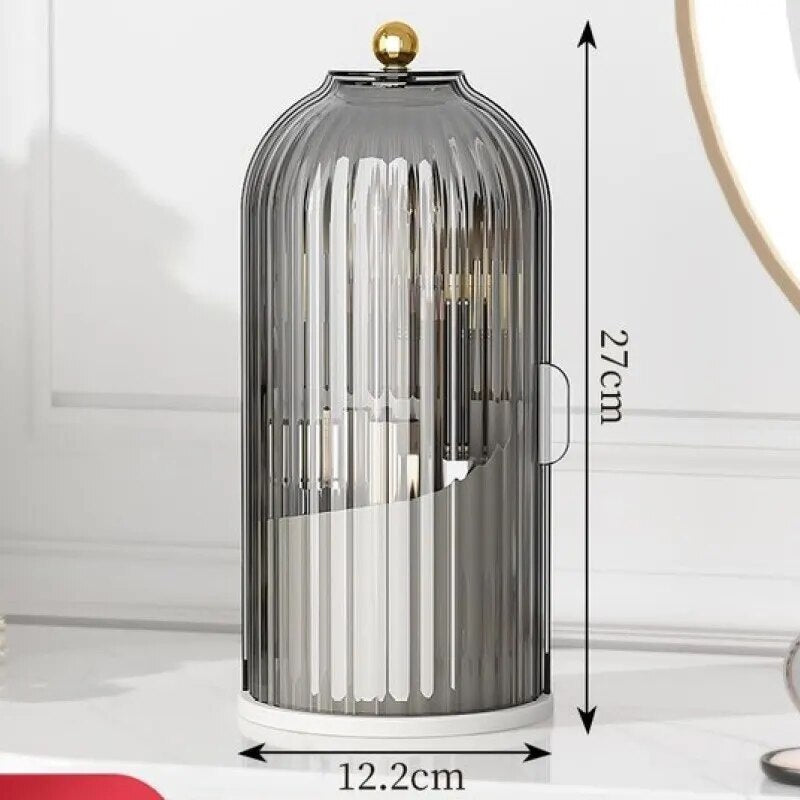 Luxury Dust-Proof Makeup Brush Holder – 360° Rotating Cosmetic Storage Box with Transparent Lid