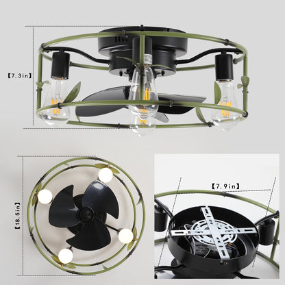 Modern Low Profile Caged Ceiling Fan with Lights – Remote Controlled Flush Mount Fan for Bedroom & Dining