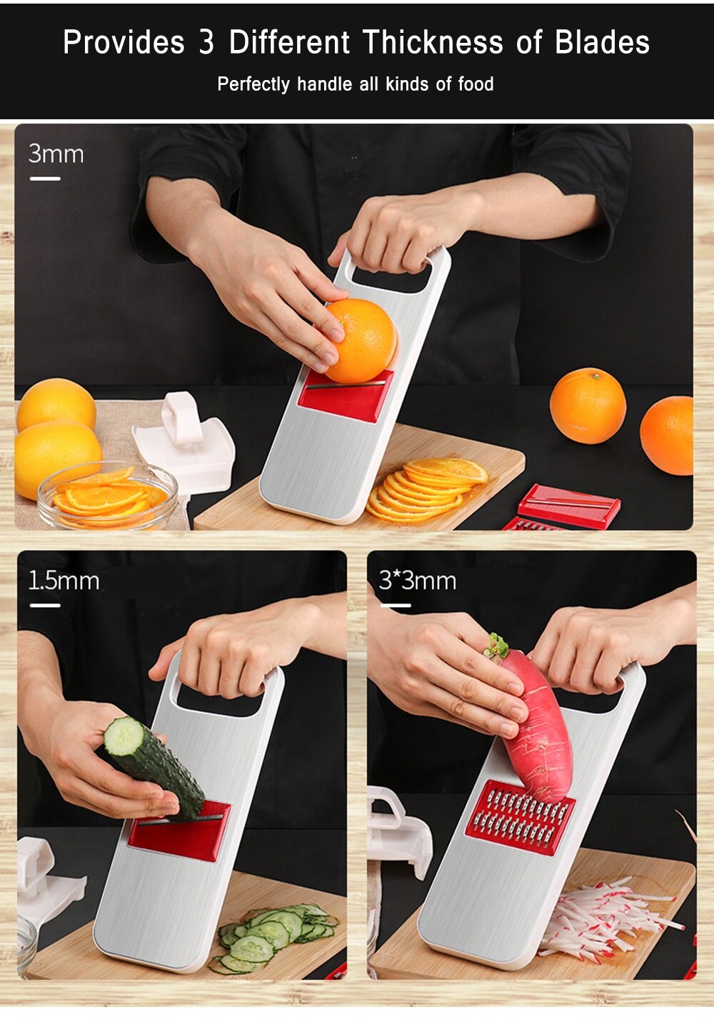 3-in-1 Stainless Steel Mandoline Slicer & Vegetable Grater