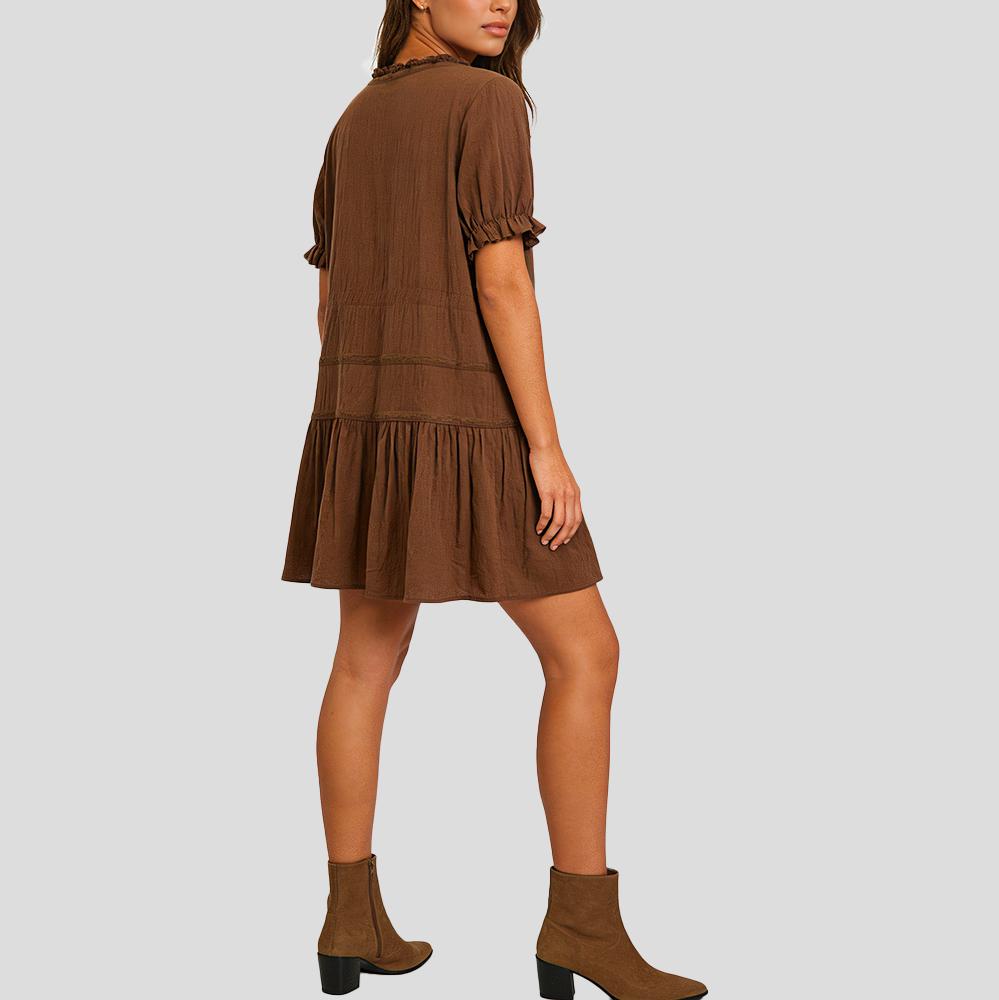 Elegant French Style Velvet Lace Mini Dress with Bow Waist
