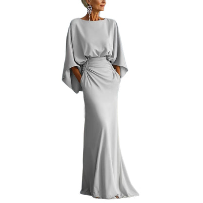 Women's Elegant Backless Pleated Maxi Dress - Formal Long Evening Gown