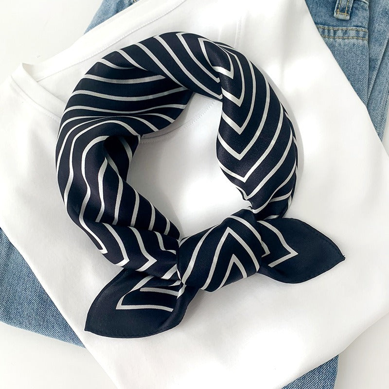 Luxury Striped Mulberry Silk Scarf - Elegant Professional Necktie & Square Head Wrap