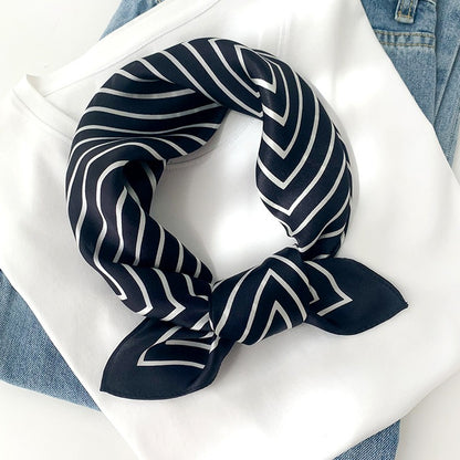 Luxury Striped Mulberry Silk Scarf - Elegant Professional Necktie & Square Head Wrap