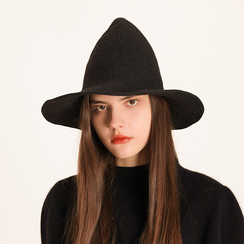 Knitted Pointed Top Witch Hat | Wide Brim Halloween Party
