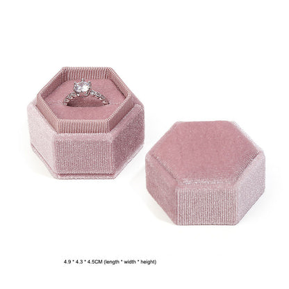 Hexagonal Velvet Jewelry Box - High-End Korean Ring & Earring Gift Box
