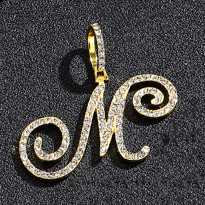 Iced Out Initial Letter Pendant Cuban Chain Necklace