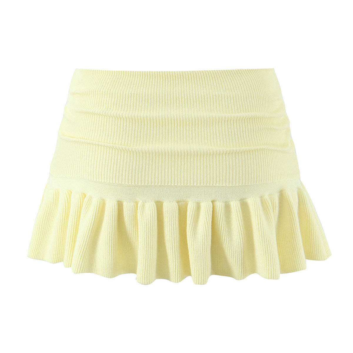 hic Low-Waisted Elastic Pleated Knitted Mini Skirt