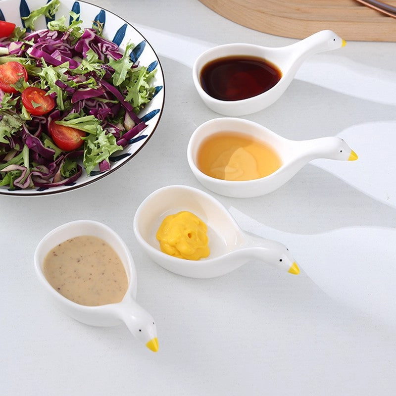 Cute Goose Ceramic Mini Dipping Plate - Small Sauce & Snack Dish for Home & BBQ