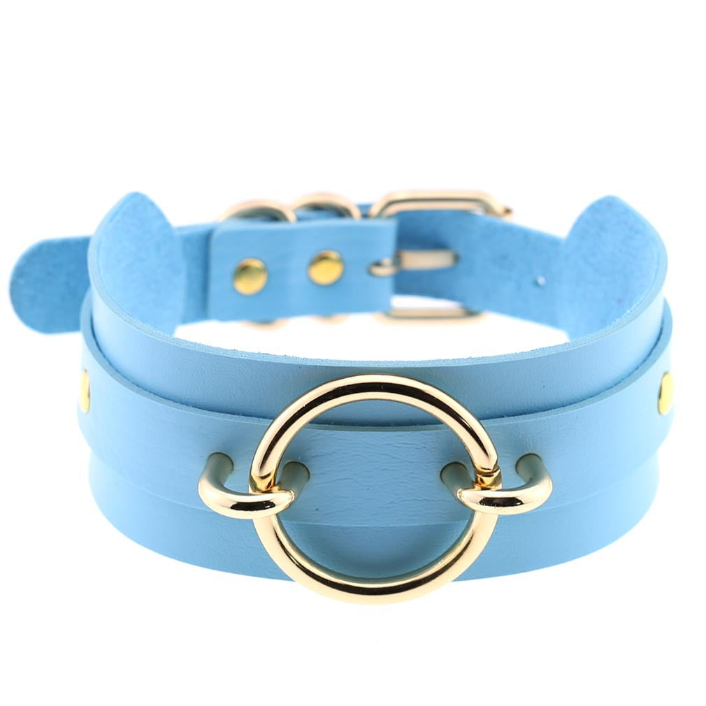 Punk PU Leather Choker Necklace with Oversized O-Ring Pendant | Multi-Color Collar Chain