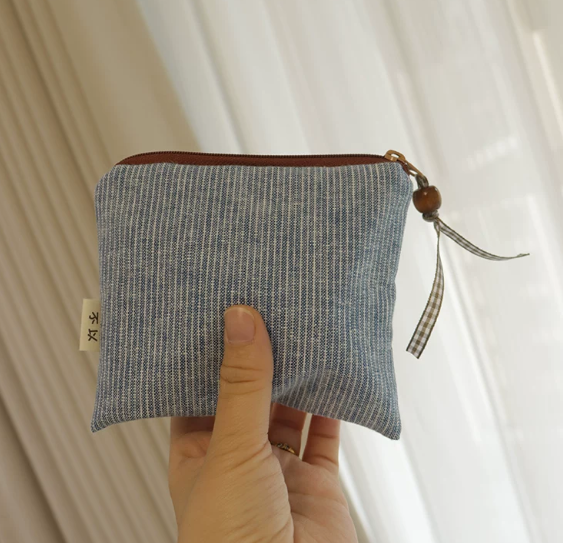 Minimalist Linen Cotton Mini Pouch and Zipper Wallet