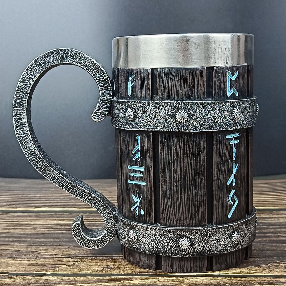 Handmade Viking Wooden Beer Mug - Retro Barrel Large Capacity Tankard with Stainless Steel Interior
