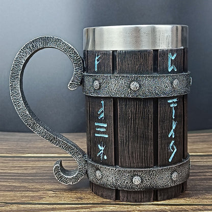 Handmade Viking Wooden Beer Mug - Retro Barrel Large Capacity Tankard with Stainless Steel Interior