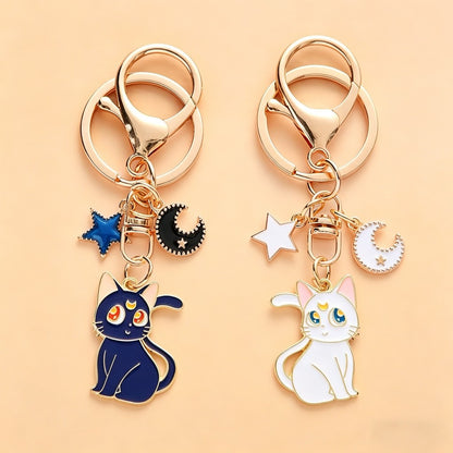 Kawaii Anime Cat Metal Keyring with Lobster Clasp for Women
