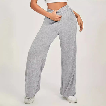 Cozy High Waisted Wide Leg Knit Trousers - Casual Lounge Pants