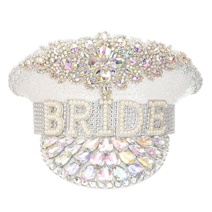 Luxury Handmade "BRIDE" Rhinestone Captain Hat - Sparkling Sequined Wedding & Party Cap