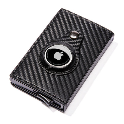 Men's Multi-Function Card Holder Wallet with Carbon Fiber Pattern & Magnetic Buckle (Airtag Tracker Slot)