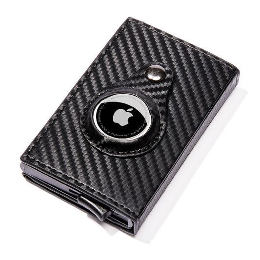Men's Multi-Function Card Holder Wallet with Carbon Fiber Pattern & Magnetic Buckle (Airtag Tracker Slot)