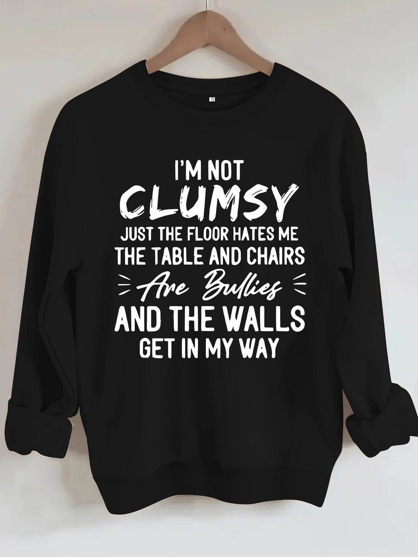 unny "I'm Not Clumsy" Letter Print Sweatshirt | Loose Fit Grey Crewneck Pullover