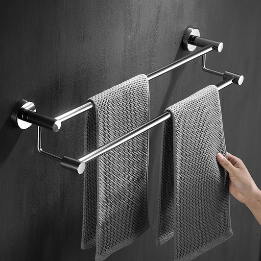 Heavy-Duty 304 Stainless Steel Double Towel Rack – No-Drill Wall-Mounted Rustproof Hanging Bar for Bathroom