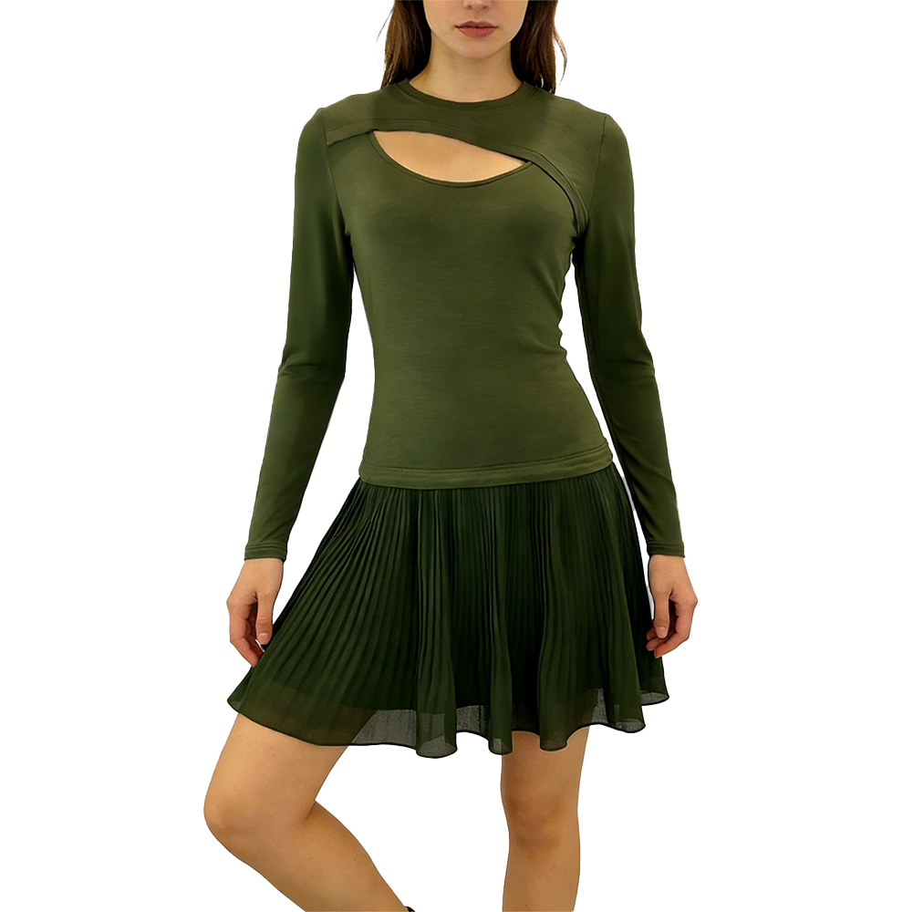 Women's Elegant Chiffon Pleated Mini Dress with Chest Cutout