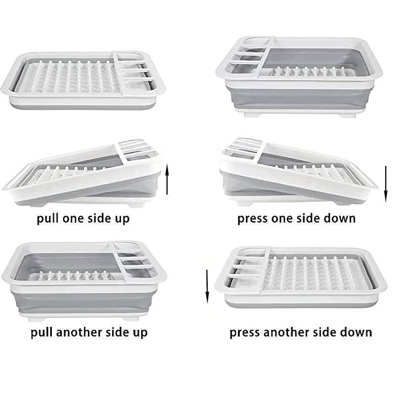 Collapsible Foldable Dish Drying Rack - Space-Saving Portable Kitchen Storage Drainer with Cutlery Organizer