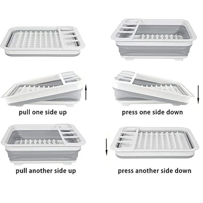 Collapsible Foldable Dish Drying Rack - Space-Saving Portable Kitchen Storage Drainer with Cutlery Organizer