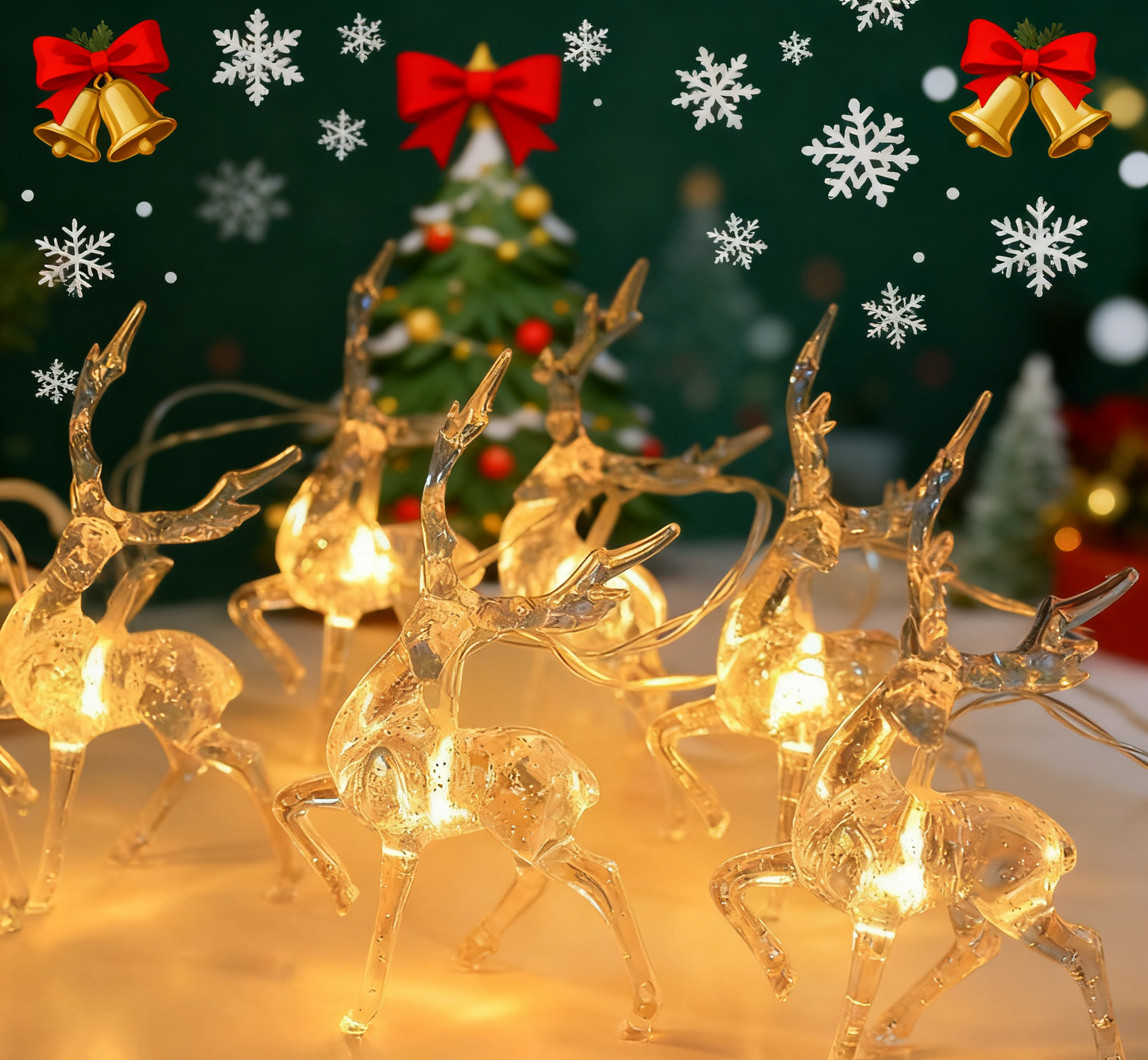 Deer Christmas Light LED String / Clear Acrylic Reindeer Garland Lights for Holiday Home Decor