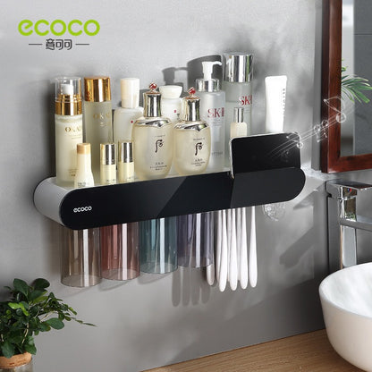 Multi-Functional Wall-Mounted Toothbrush Holder & Organizer – Punch-Free Magnetic Mouthwash Cup Set for Bathroom