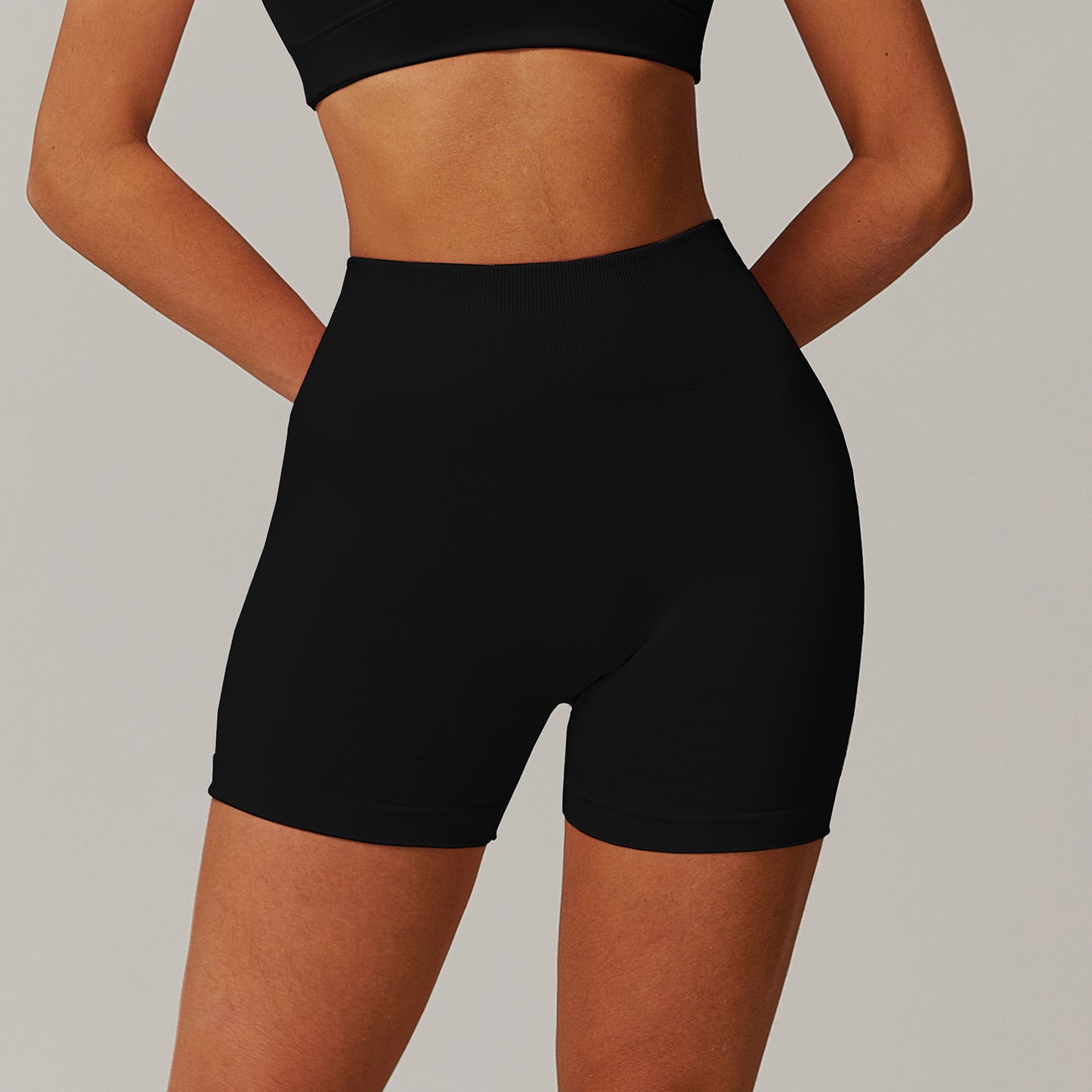 High Waisted Ribbed Fitness Workout Shorts - Stretchy Athletic Biker Shorts